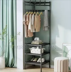 Multi-Function Corner Coat Rack, Floor Stationary Clothes Hanger