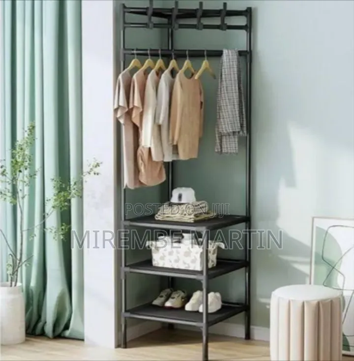 Multi-Function Corner Coat Rack, Floor Stationary Clothes Hanger