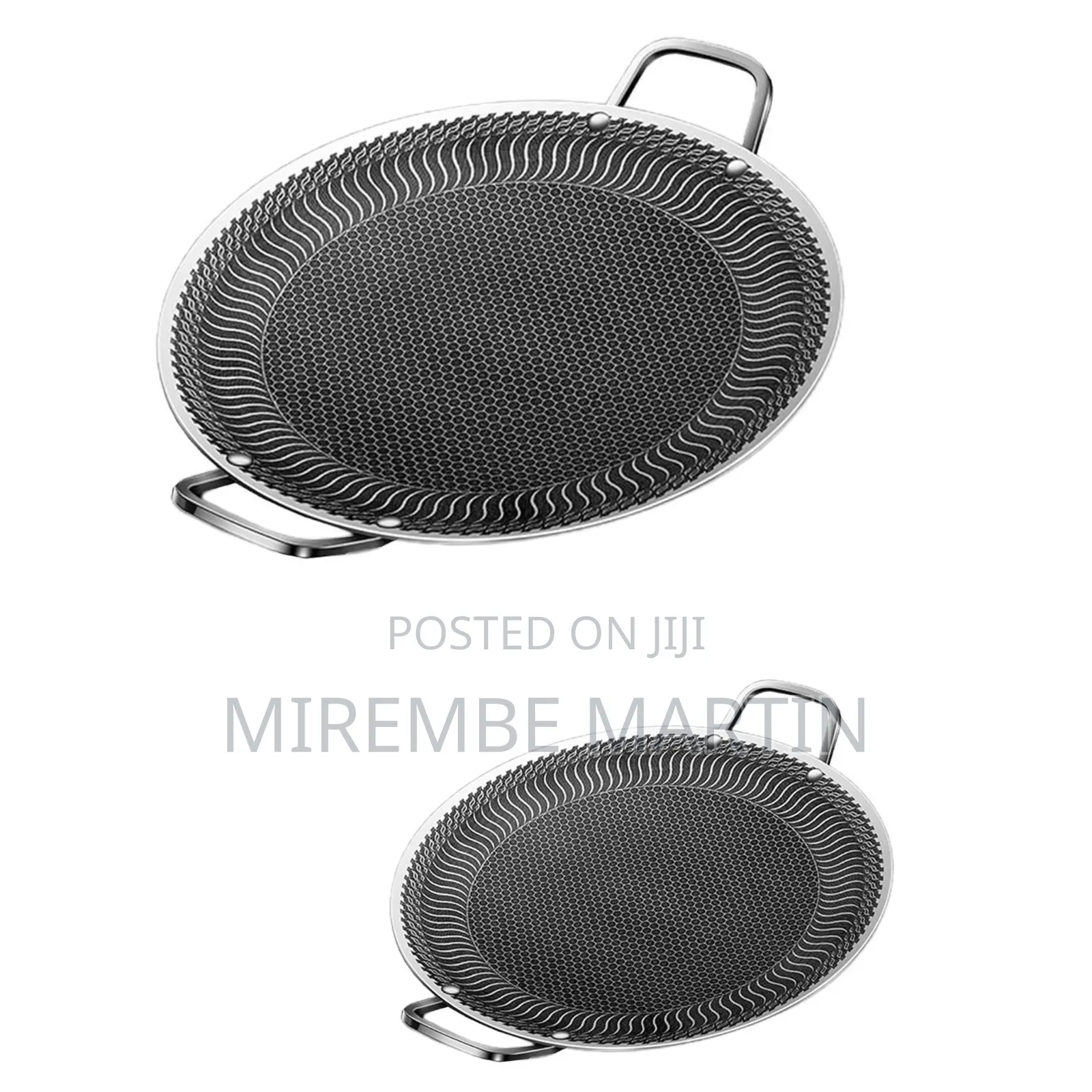 Outdoor Baking Tray Frying Pan Round BBQ Grill Stainless Steel Handle