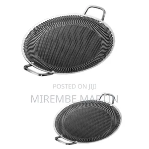Outdoor Baking Tray Frying Pan Round BBQ Grill Stainless Steel Handle