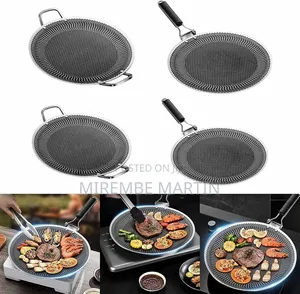 Outdoor Baking Tray Frying Pan Round BBQ Grill Stainless Steel Handle