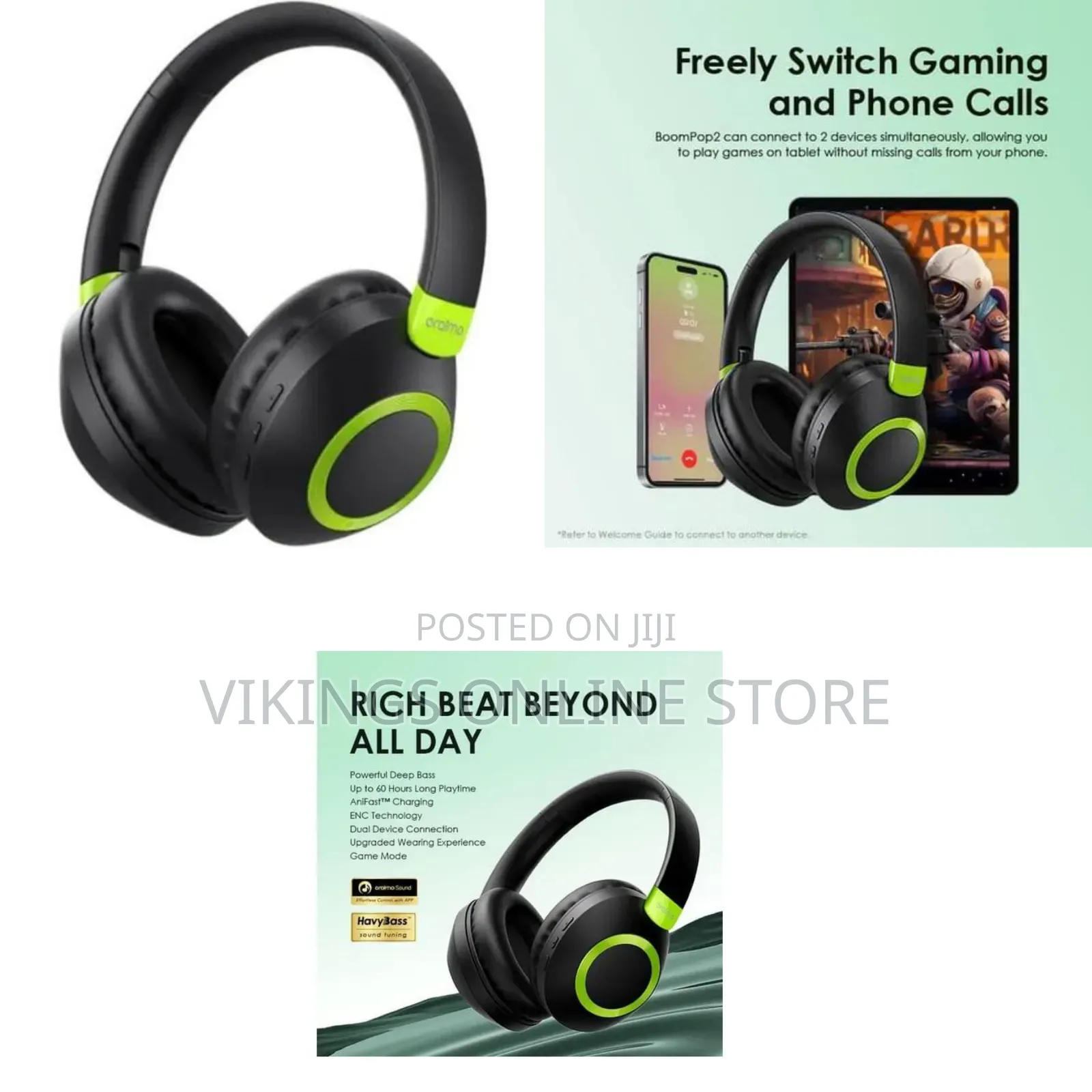 Black Oraimo BoomPop 2S ENC Over-Ear Wireless Headphones