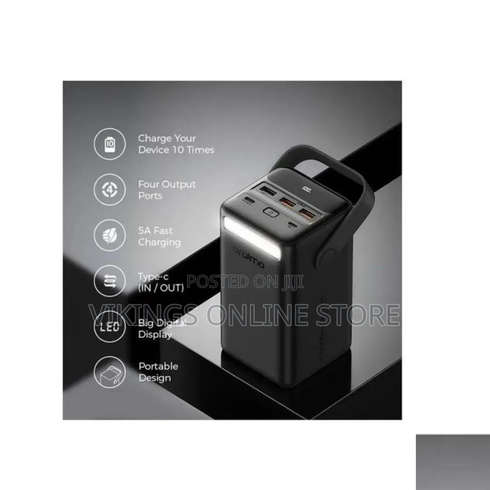 500 50000mAh 22.5W Power Bank, a Black Portable High-Capacity Charger