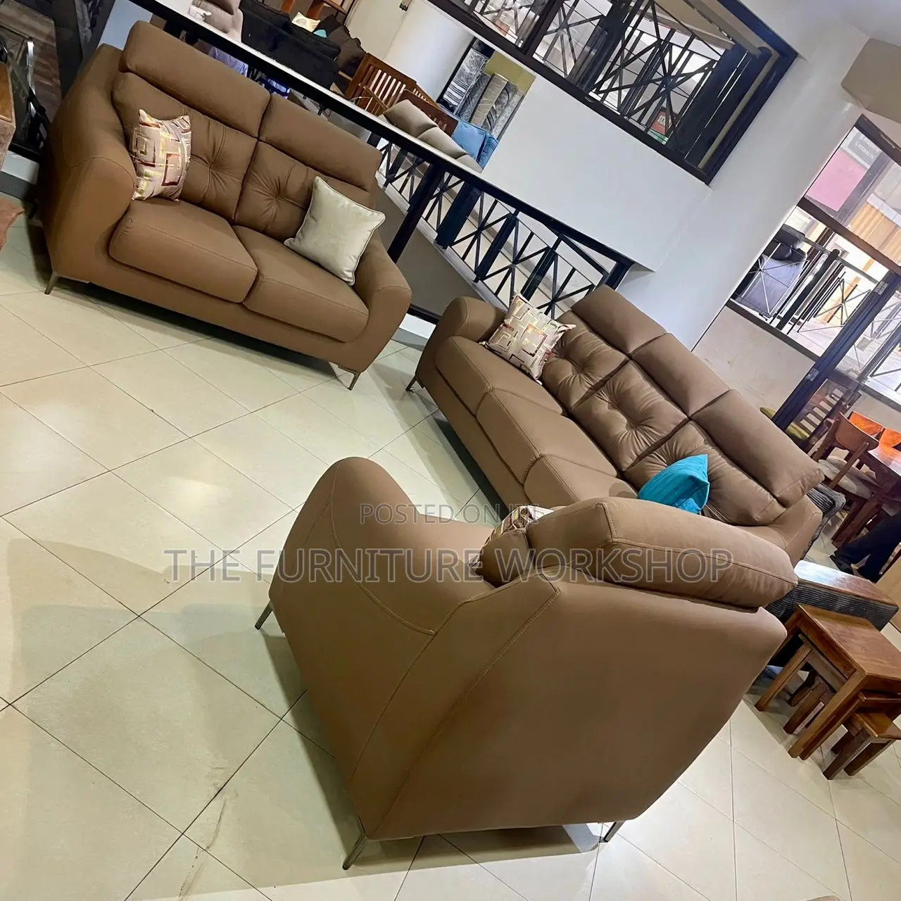 Brown Leather Sofa Set - Senana Hypermarket