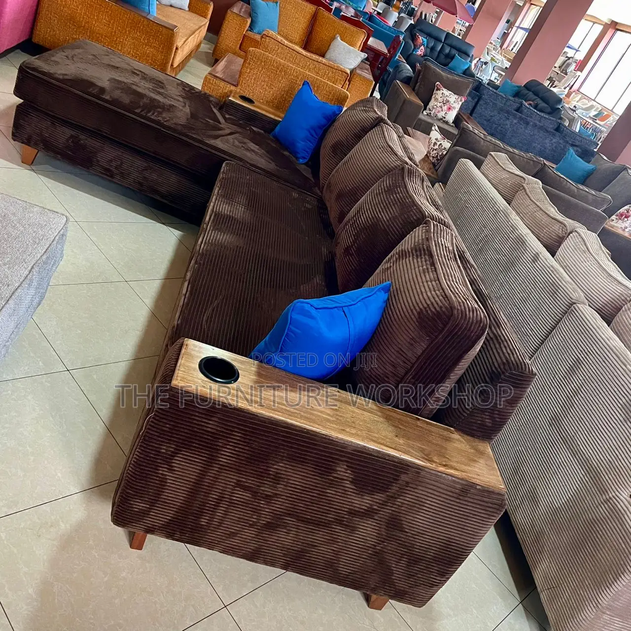 Brown Lined L Sofa Set - Senana Hypermarket