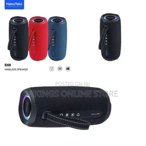 Black HainoTeko S59 Wireless Bluetooth Speaker a Cylindrical Mesh Body