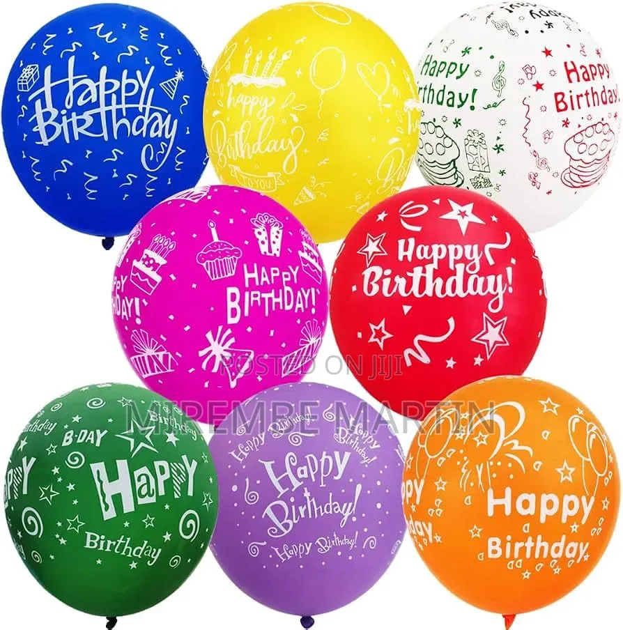 100Pcs "Happy Birthday" Printed Colorful Latex Birthday Balloons