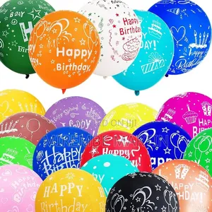 100Pcs "Happy Birthday" Printed Colorful Latex Birthday Balloons