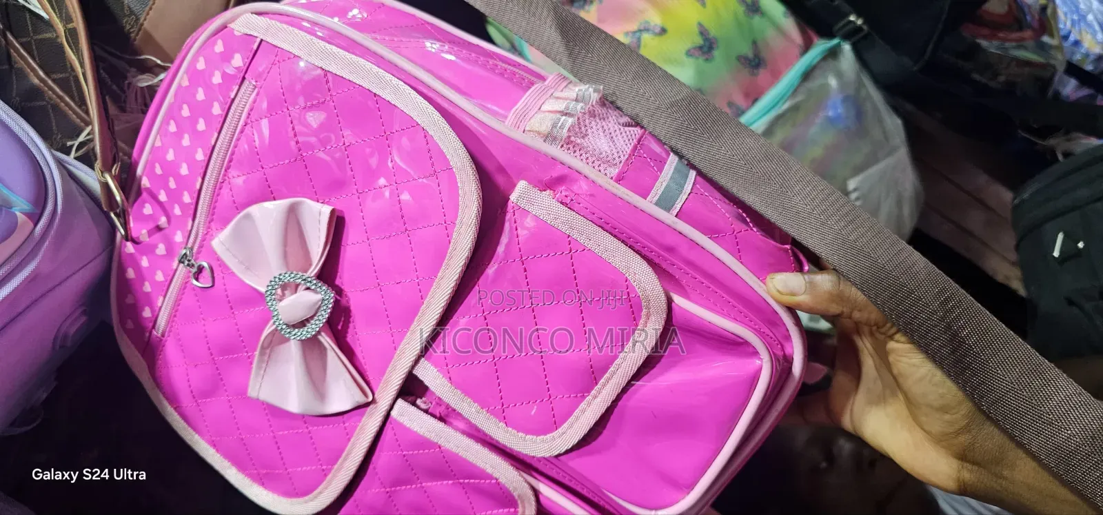 Bright Pink, Quilted PU Leather Princess-Style School Backpack