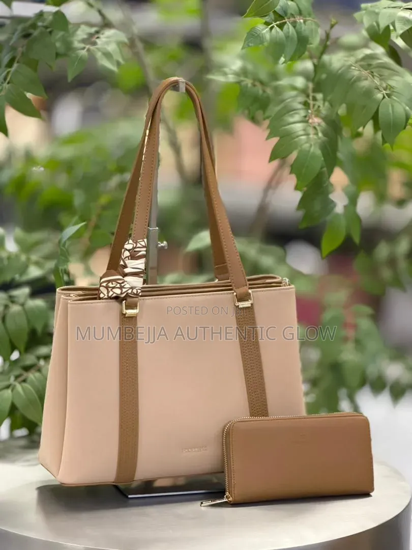 Chrisbella Handbags 2in1 Set Nude Beige Office Tote+ Wallet+ Twilly