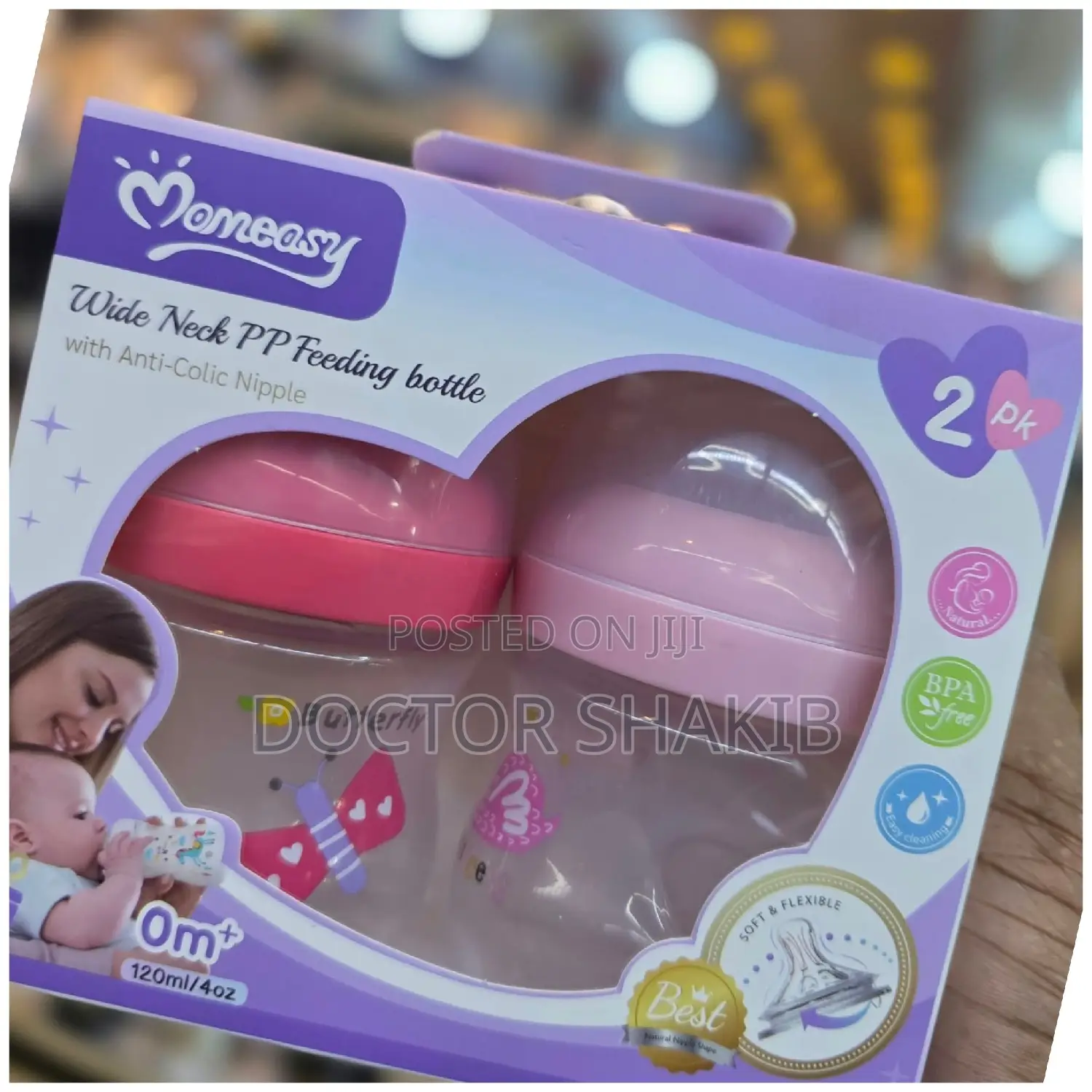2pcs Momeasy 120ml Wide-Neck PP Anti-Colic Feeding Bottles