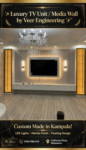 Luxury TV Unit/ Media Wall With Led Lights Custom Made Kampala