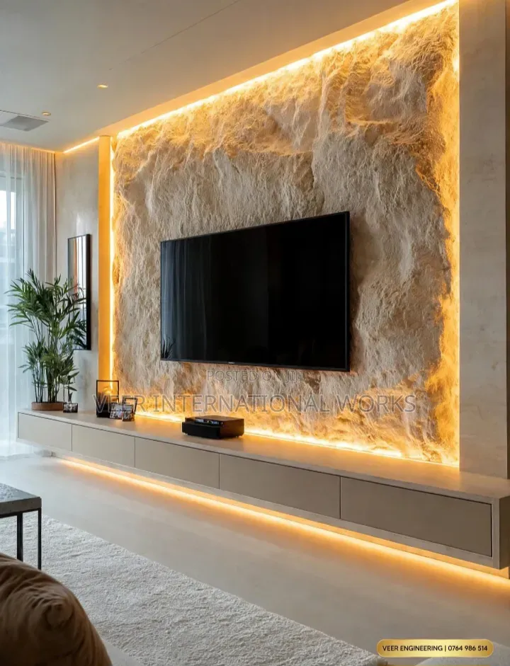 Luxury TV Unit/ Media Wall With Led Lights Custom Made Kampala