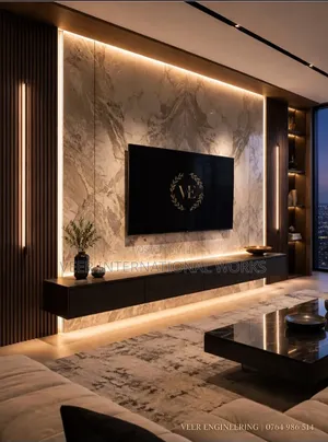 Luxury TV Unit/ Media Wall With Led Lights Custom Made Kampala