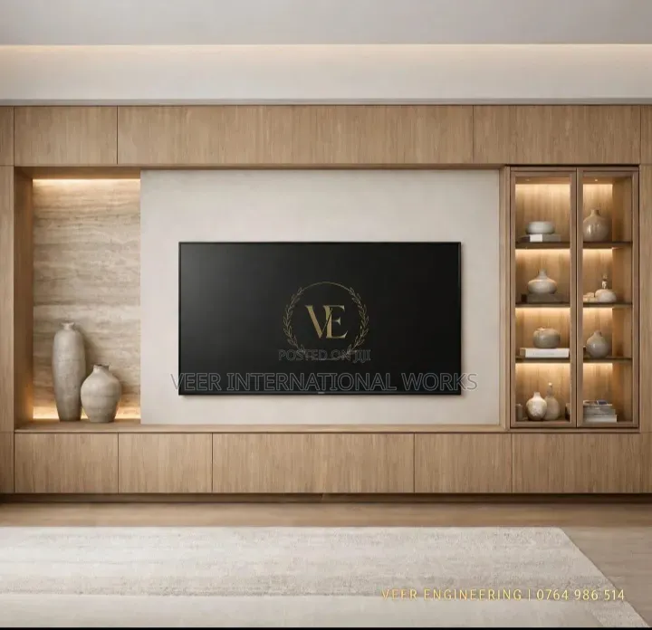 Luxury TV Unit/ Media Wall With Led Lights Custom Made Kampala