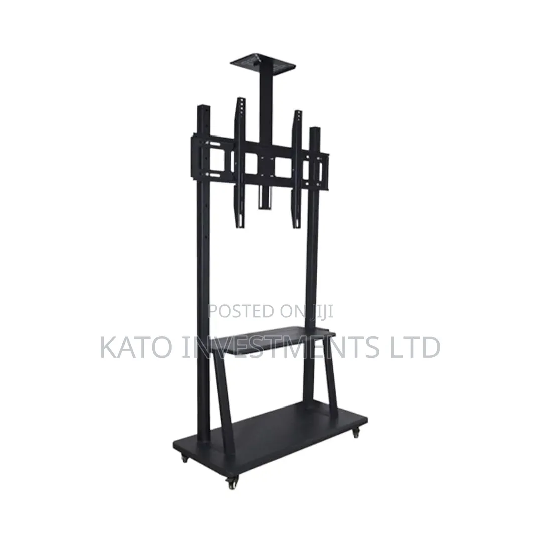 Heavy-Duty Mobile TV Trolley Stand With Wheels Holds Upto 100inch