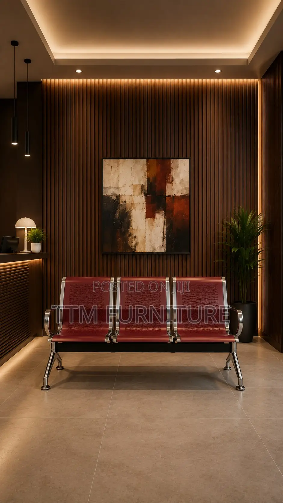 Waiting Chair (3 Seater, Burgundy)
