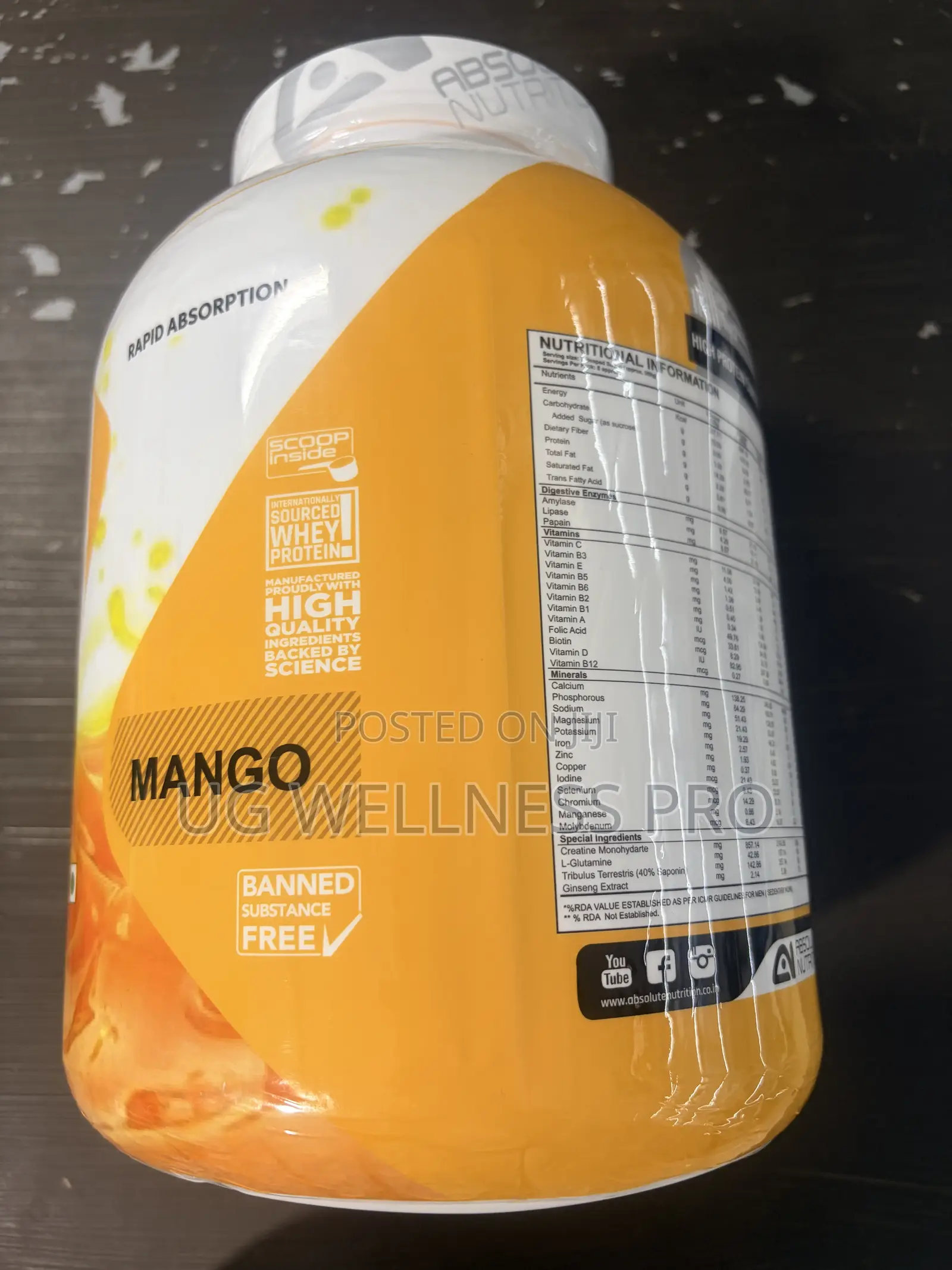Absolute Nutrition Mass Gainer 3kg (Mango) - Zero Sugar, 8 Servings