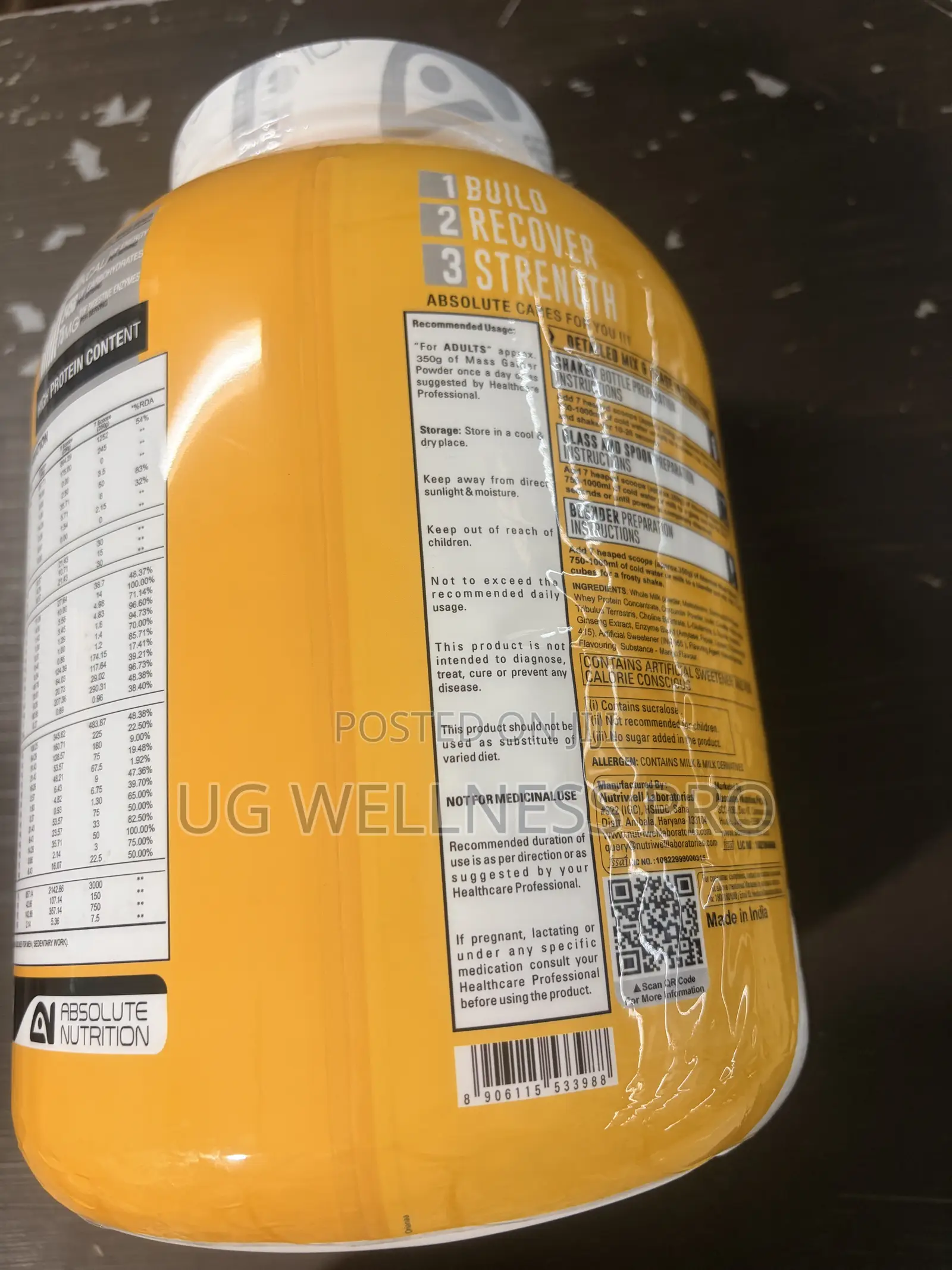 Absolute Nutrition Mass Gainer 3kg (Mango) - Zero Sugar, 8 Servings