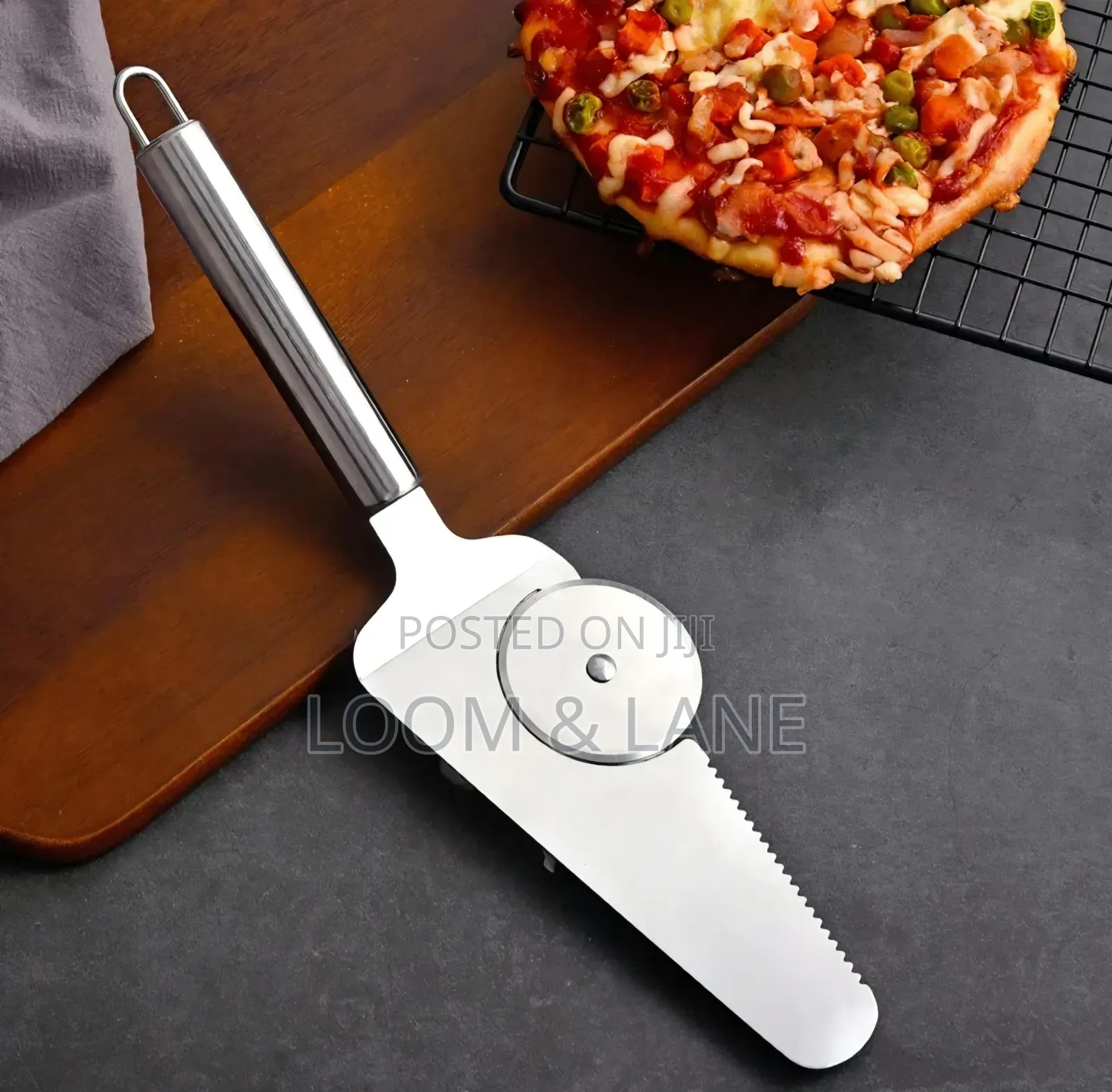 Stainless Steel 2-in-1 Pizza Cutter and Server Spatula