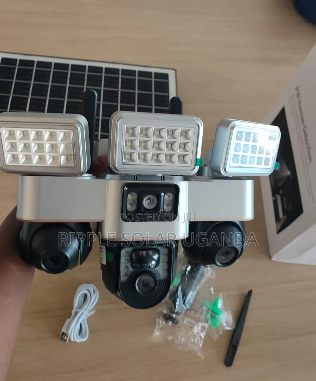 3 Lens Solar Security Camera With Motion Sensor Lights Outdoor CCTV