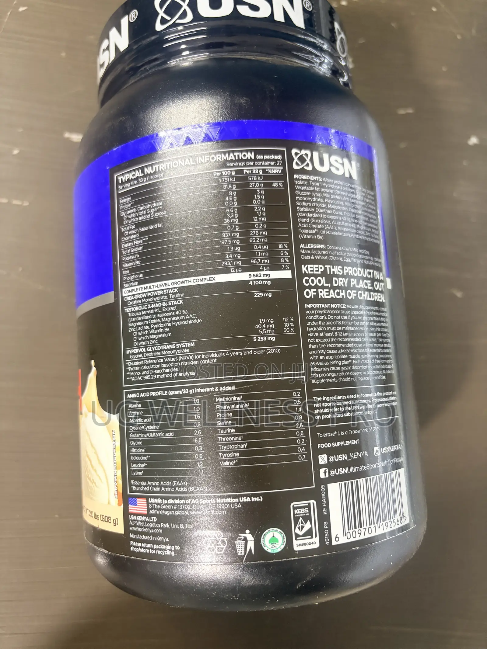 USN Hardcore Whey High Protein Complex (French Vanilla, 27 Servings)