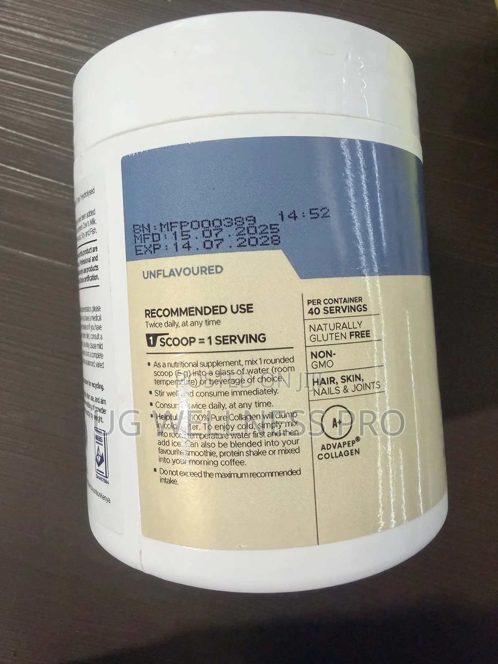 USN 100% Pure Collagen Powder 200g - Skin Joints, 40 Servings