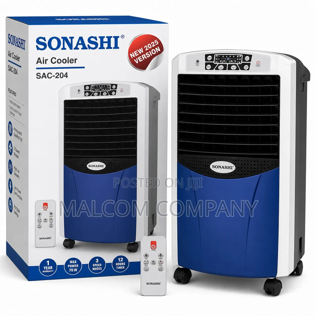 SONASHI SAC-204 Air Cooler 75W With Remote Control – 3 Speed Modes