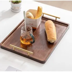 Wooden Serving Tray Set / Coffee Trays With Gold Metal Handles
