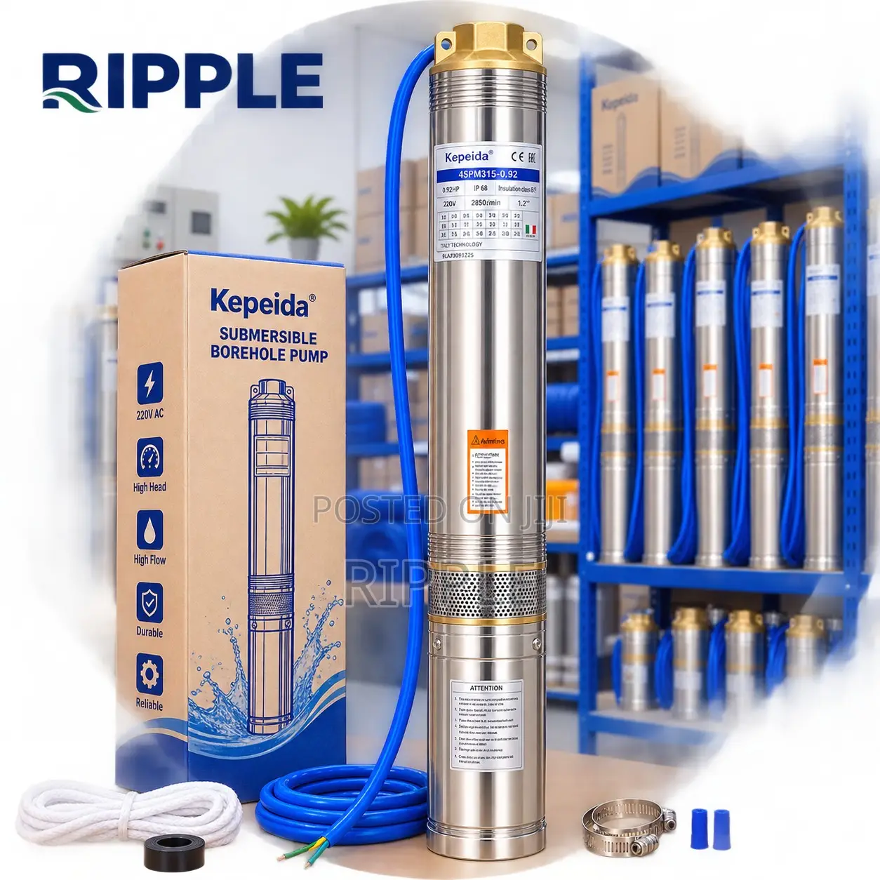 920W AC Borehole Pump 108m Head 5,800l/H 220V Deep Well Water Pump