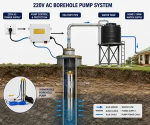 1HP AC Electric Borehole Pump 93m Head 5,800l/H 220V Deep Well Pump