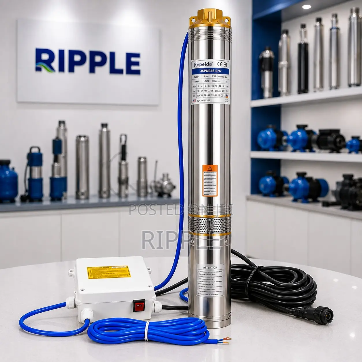 1HP AC Electric Borehole Pump 93m Head 5,800l/H 220V Deep Well Pump