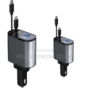 4-in-1 Retractable Fast Car Charger With a Digital LED Voltage Display