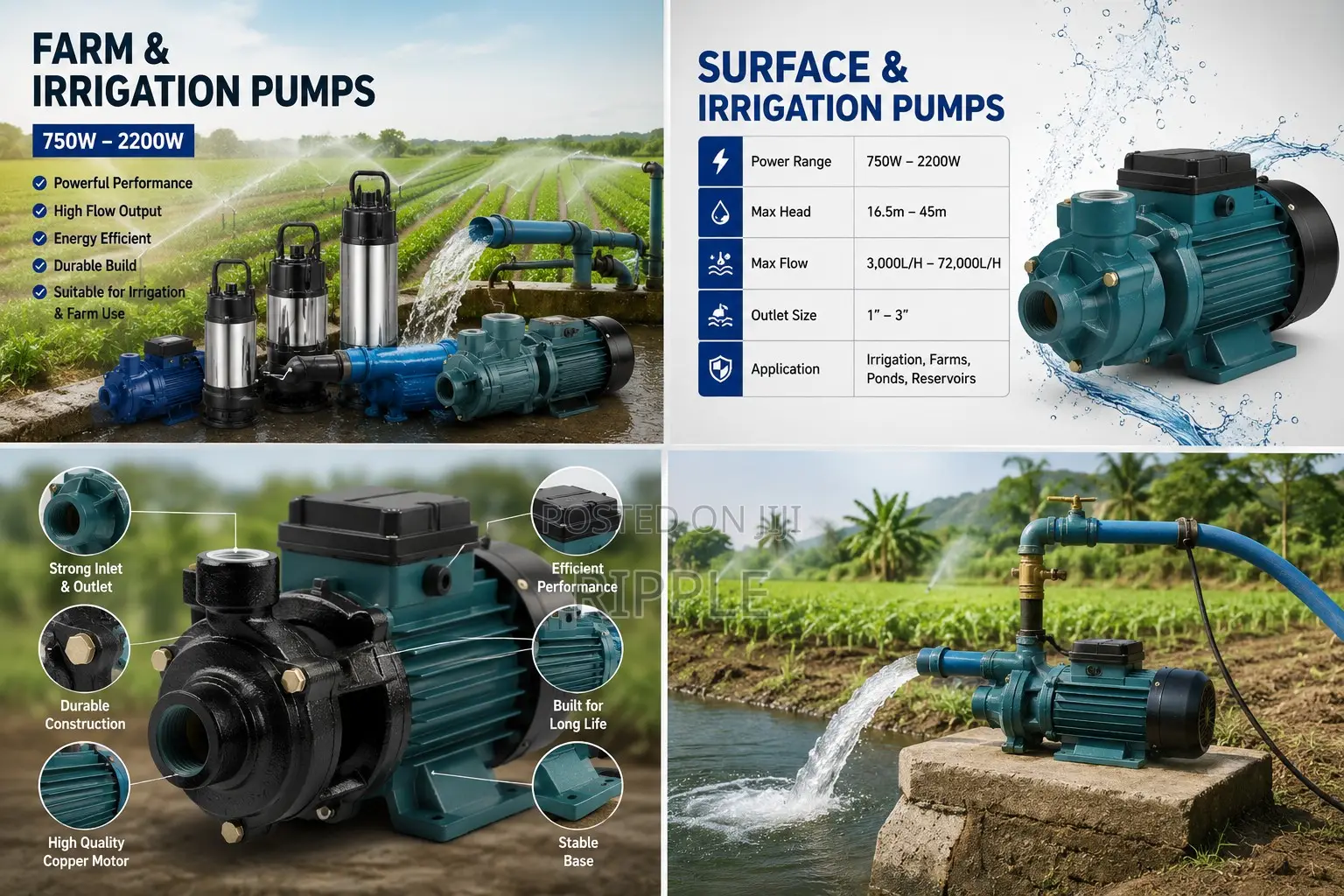 550W–2200W Electric Farm & Irrigation Water Pumps