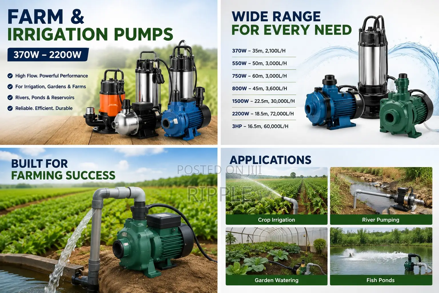 550W–2200W Electric Farm & Irrigation Water Pumps