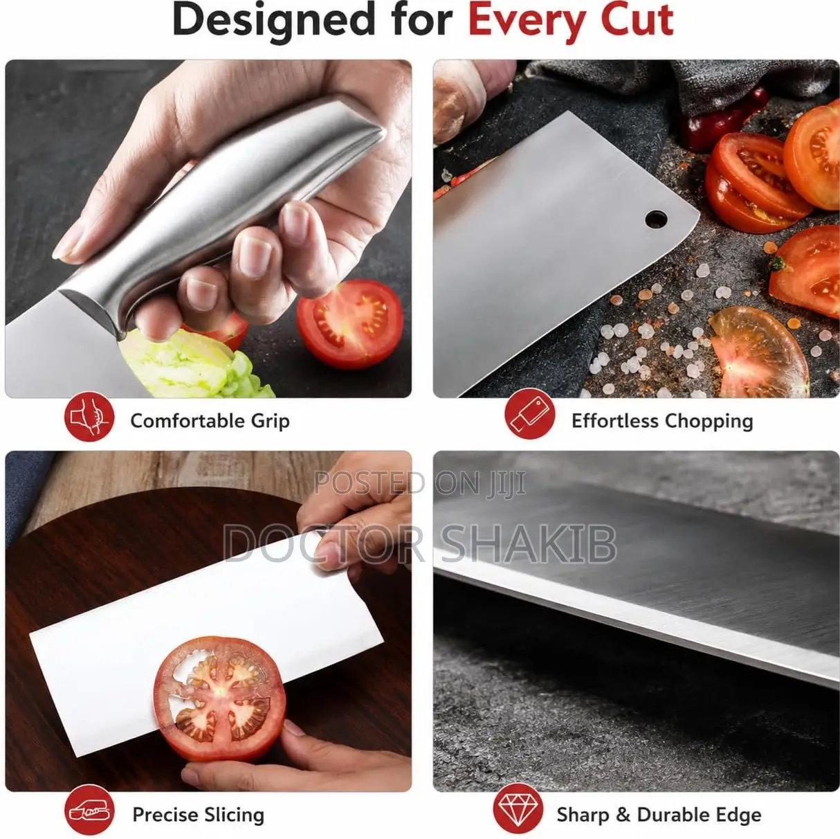 All Metal Stainless Steel Cleaver or Butcher Knife