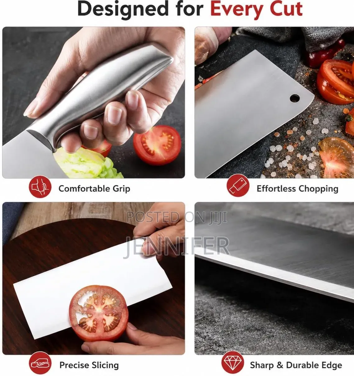 All Metal Stainless Steel Cleaver or Butcher Knife