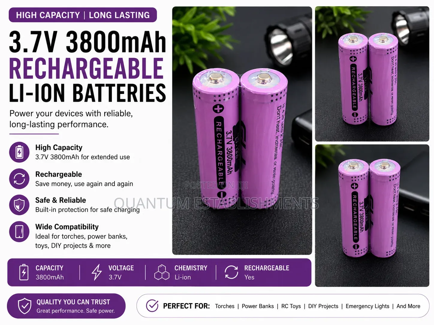 3.7V 3800mAh Rechargeable Li-Ion Batteries | High Capacity