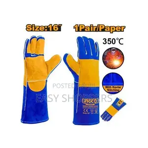 INGCO 16-Inch Blue Leather Welding Gloves Heavy Duty Gloves