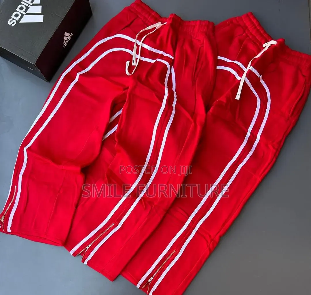 ​Men's Red Double Stripe Track Pants With Ankle Zippers