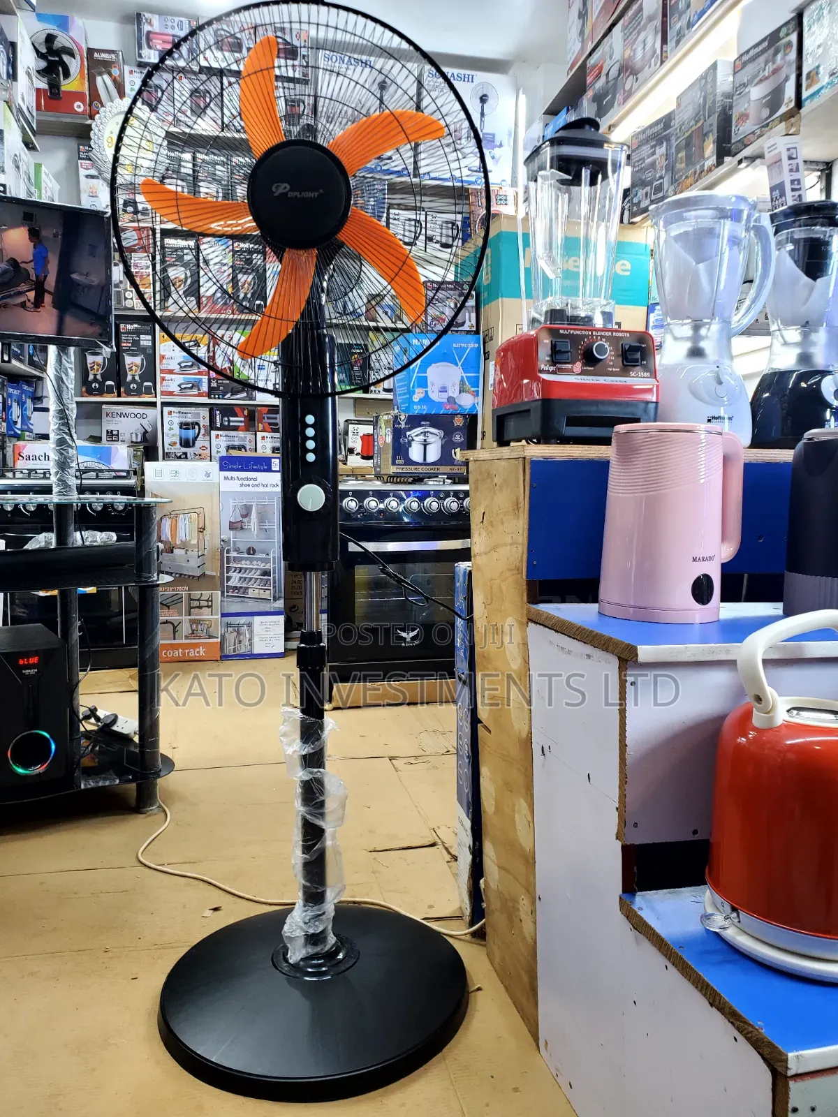 PEARLLIGHT 18 Inch Stand Fan With Bright Orange Plastic Blades