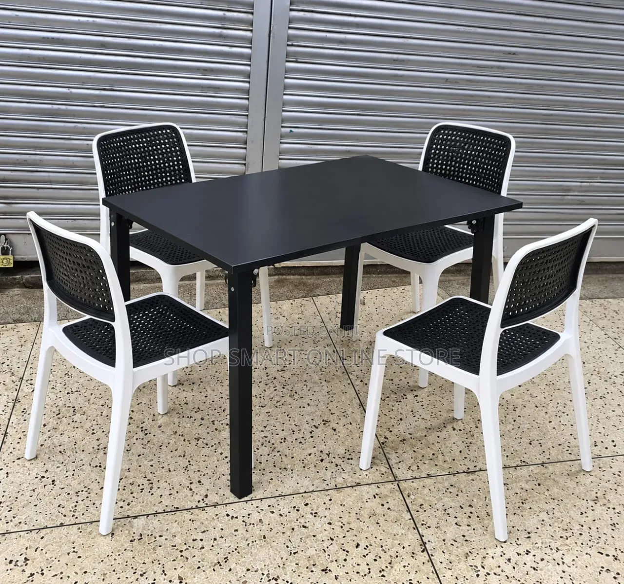 4 People Wooden Foldable Table and Plastic Chairs Set