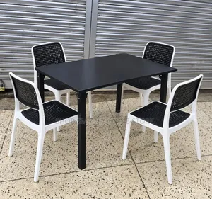 4 People Wooden Foldable Table and Plastic Chairs Set
