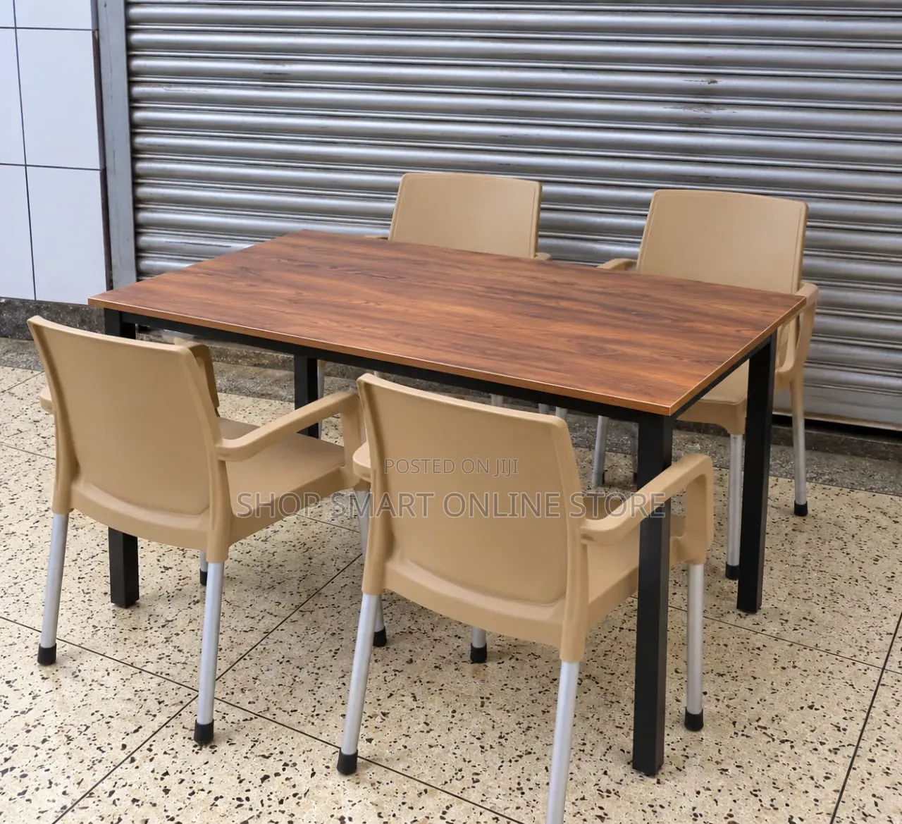 Comfortable Every Space Dining Wooden Table and Plastic Chairs
