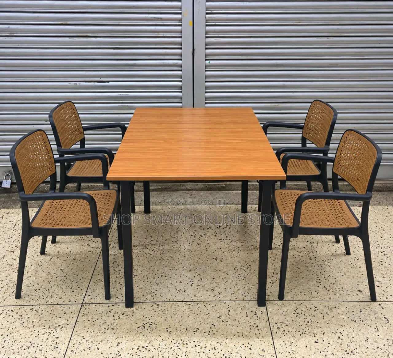 4 People Set Dining Wooden Foldable Table and Plastic Chairs
