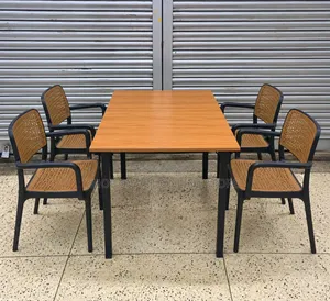 4 People Set Dining Wooden Foldable Table and Plastic Chairs