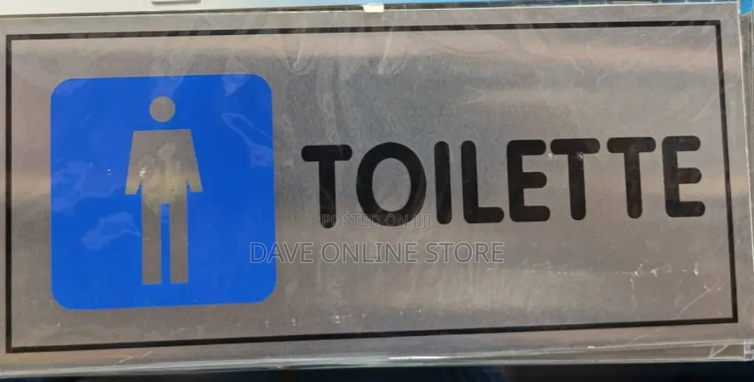 BLUE Men TOILET Sign Self Adhesive Silver Easy Stick Card Sticker