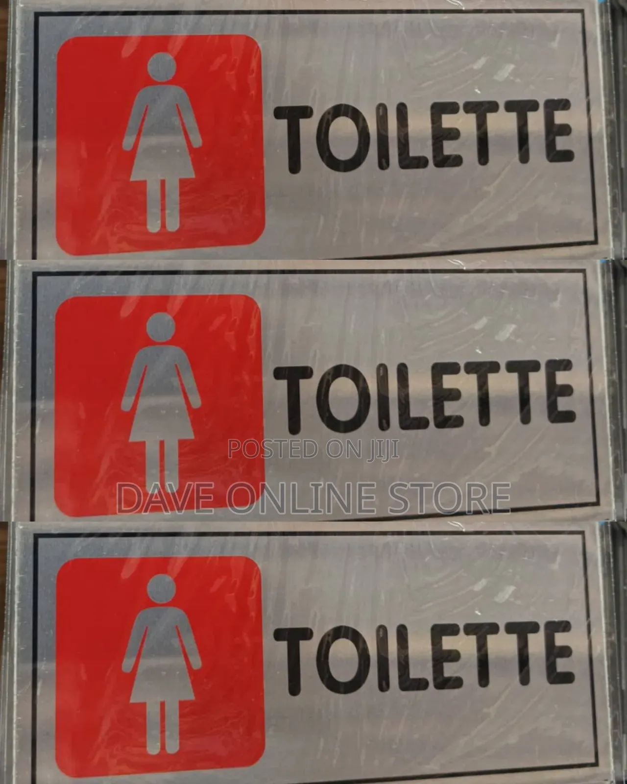 RED LADIES TOILET Sign Self Adhesive Silver Easy Stick Card