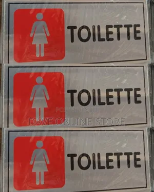 RED LADIES TOILET Sign Self Adhesive Silver Easy Stick Card
