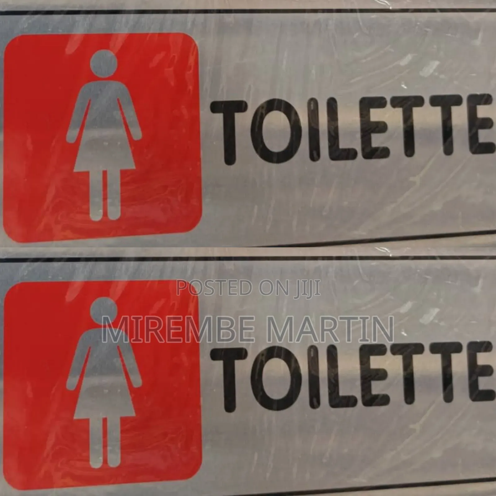 RED LADIES TOILET  Sign  Self Adhesive Silver  Easy Stick Card Sticker